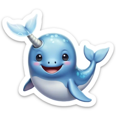 Cinematic Comical Cute Narwhal Portrait Emoji, Head tilted dramatically with an exaggeratedly amused expression, featuring a uniquely curved tusk, a sleek body with wide, comically expressive eyes brimming with playful disbelief, Simplified yet hilariously expressive features, highly detailed, glowing with a slightly sassy oceanic glow, high shine, dramatic yet playful, stylized with an air of cheeky marine mischief, soft glowing outline, capturing the essence of a meme-worthy cute narwhal that looks ready to side-eye its way into viral fame! sticker