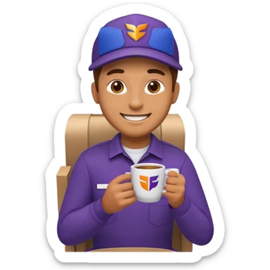 emoji of FedEx delivery man is sipping coffe while sitting in the FedEx truck sticker