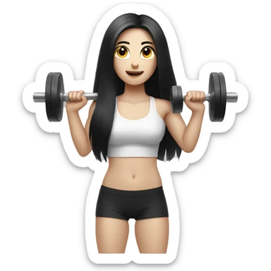 Pale girl with long black hair lifting weights sticker