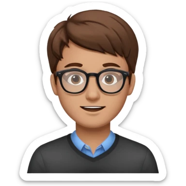 a man in his early 20s wearing glasses for a tech company, extroverted, brown hair sticker
