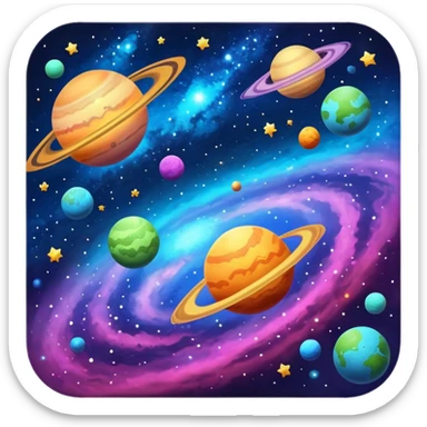 Cosmic galaxy with colorful nebulae, planets, stars, glowing cosmic dust, cinematic 8K sticker