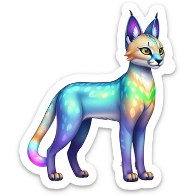 An iridescent transparent luminescent colorful fantasy-lynx-caracal-serval-fakemon-creature-hybrid sticker