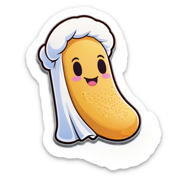 A smiling Twinkie with cream coming out of its bottom and a towel, covering its head, eyes, leaving its nose and big smile showing sticker