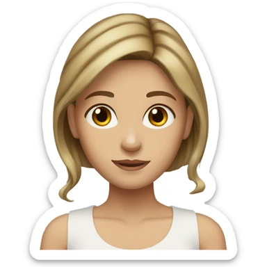 Girl with brown hair with blonde highlights, hazel green eyes and tan sticker