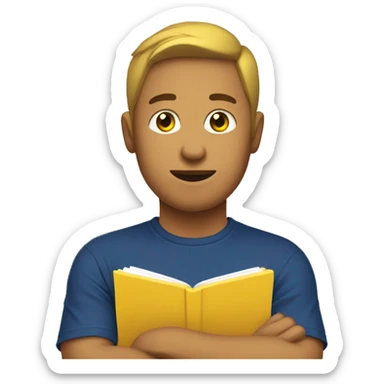 kan yewearing a dark blue T-shirt, holding a yellow notepad sticker