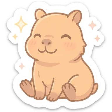 happy capybara in chibi anime style, sitting and smiling, pastel colors, sparkles sticker