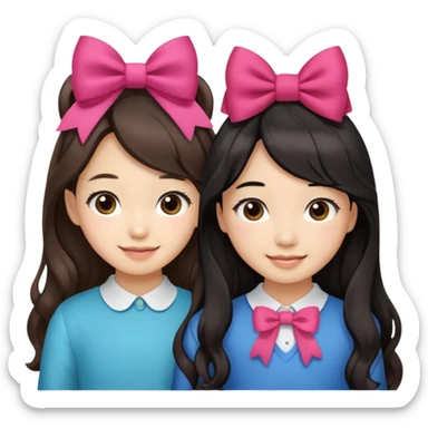 Two girls with bows they’re both Asian but one has wavy brown hair and the other has really long straight hair sticker