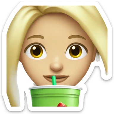 blonde long hair middle part girl with green eyes and a smoothie  sticker