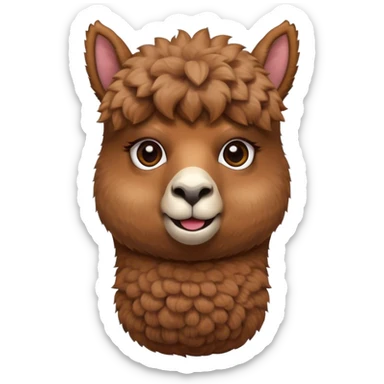 Cinematic Comical Brown Alpaca Portrait Emoji, Head tilted dramatically with an exaggeratedly amused expression, featuring a striking, plush brown fleece with playful texture, wide, expressive warm eyes filled with playful disbelief, Simplified yet hilariously expressive features, highly detailed, glowing with a slightly sassy glow, high shine, dramatic yet playful, stylized with an air of cheeky mischief, bright and endearing, soft glowing outline, capturing the essence of a spirited and over-the-top alpaca, so meme-worthy it feels like it could side-eye its way into internet fame instantly! sticker