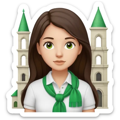 architect woman light skinned dark brown hair in WHITE POLO, long hair but then wearing proper architeture attire green touch of colors sticker