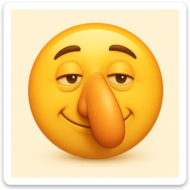 Create a yellow smiley face emoji with a nose exactly like the reference image. Match the facial expression and style, but as a classic emoji face in the style of classic yellow emojis. Add a subtle highlight to the nose. sticker