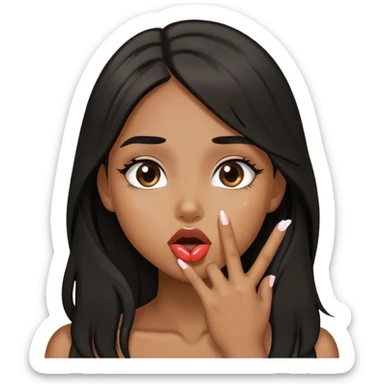 Tan girl with black long hair sending kisses  sticker