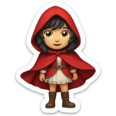 Little Red Riding Hood looks straight with black hair full body pose red cloak sticker
