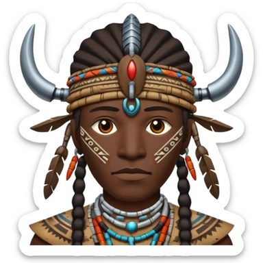 man,  tribal shaman cloth, half face robot sticker