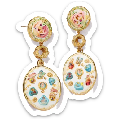 Dolce and Gabbana earrings with colourful pastel ornament print and golden detais  sticker