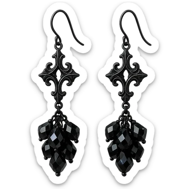 goth earrings, black crystal cluster, shimmering gothic, elegant sticker
