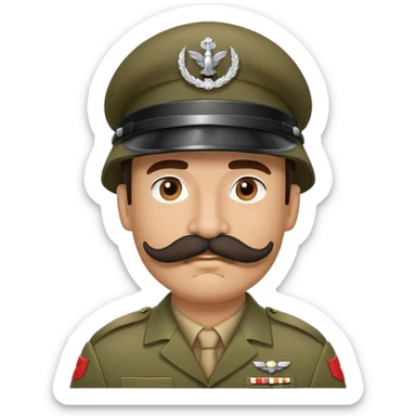 Soldier with thick handlebar mustache wearing a military helmet sticker