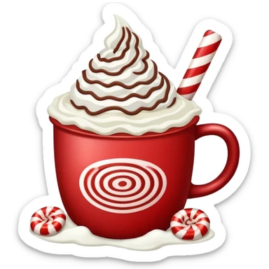 Peppermint hot cocoa with whipped cream and crushed peppermint candy on top sticker