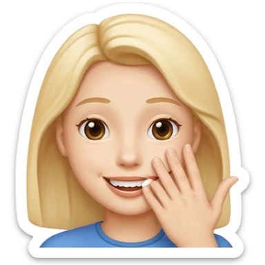 smiling face with a hand covering the mouth sticker
