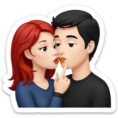 white man with black hair and redhead woman blowing eachother a kiss  sticker