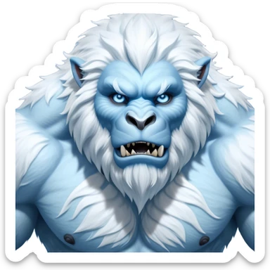 Cinematic Realistic WoW Yeti Portrait, depicted as a majestic, colossal creature of the frozen wilds, with thick, shaggy fur in pristine icy white and subtle pale blue highlights. His powerful, muscular frame and piercing ice-blue eyes exude ancient wisdom and raw strength. Rendered with lifelike texture and natural frosty lighting, high shine, noble and imposing, capturing the essence of a legendary yeti guardian. sticker