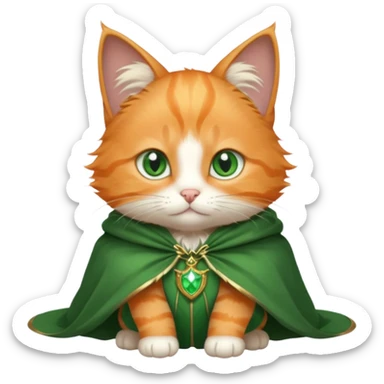 baby orange cat green eyes, in magic silver cloak sticker