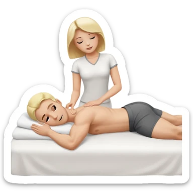 Blonde white lady getting a massage by a white muscular man on a bed sticker