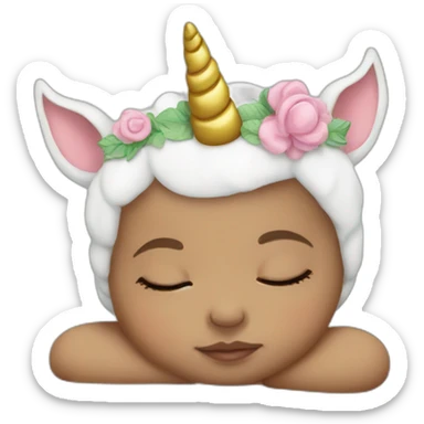 Sleeping white Newborn with unicorn headband sticker