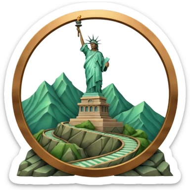 Montaña con con la estatua de la libertad con subida en curva zigzag sticker