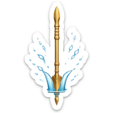 Golden three-pronged spear, water swirling around it, symbol of the sea. sticker