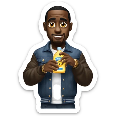P.Diddy holding 1 bottle of baby oil sticker