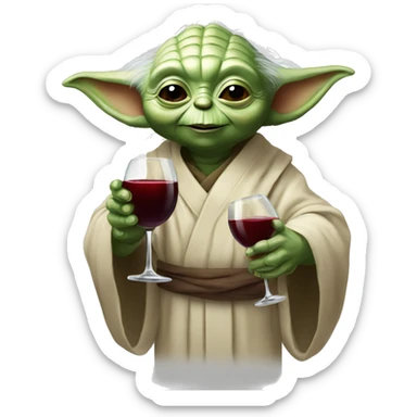 happy yoda holding just one glass of red wine sticker