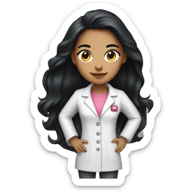 Young beautiful female scientist with long black hair and medium skin tone with pink accents sticker