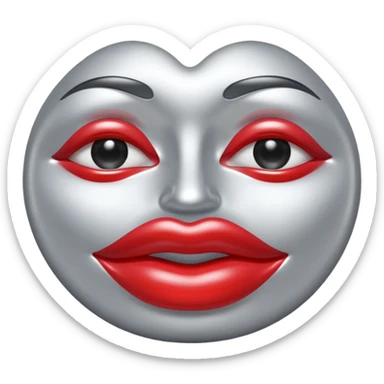 A seductive pair of slightly parted lips emoji made of liquid silver chrome, smooth glossy metallic surface, soft sensual curves, subtle reflections, luxury sexy aesthetic, minimal iOS emoji style, centered composition, clean white background, soft studio lighting, no text sticker