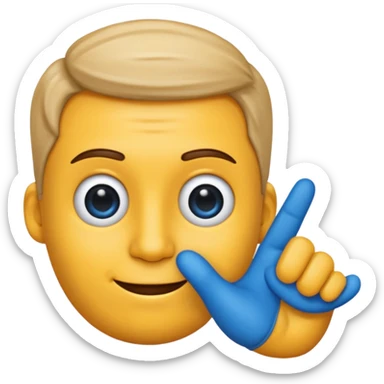 Emoji con una faccia blu giga chad con una mano con un dito che indica il mento sticker
