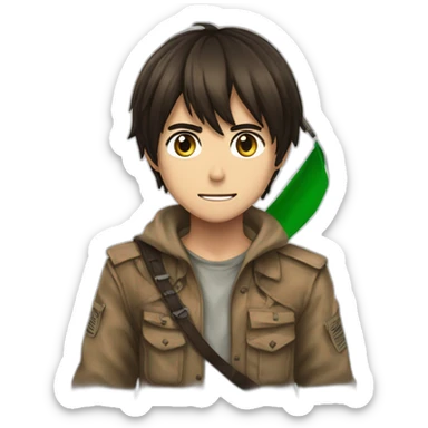 Eren yeager Holding the Palestinian flag   sticker