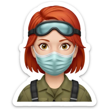 woman soldier with red hair and wearing face mask sticker