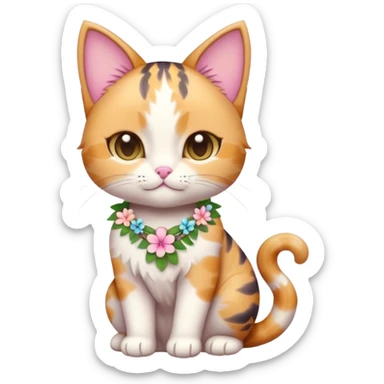 A cute chibi cat with hawaiian pastel flower necklace, posing proudly. sticker