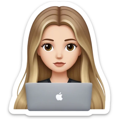Chica blanca con cabello liso, largo, balayage con MacBook  sticker