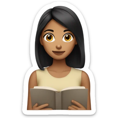 olive skin tone girl with black hair reading sticker