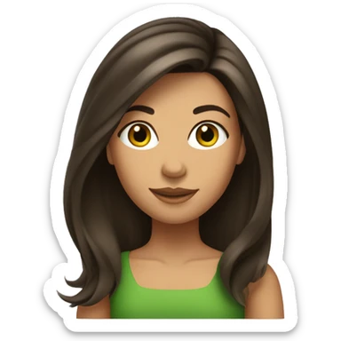 Tanned brunette girl with medium dark blowout hair and green ey sticker