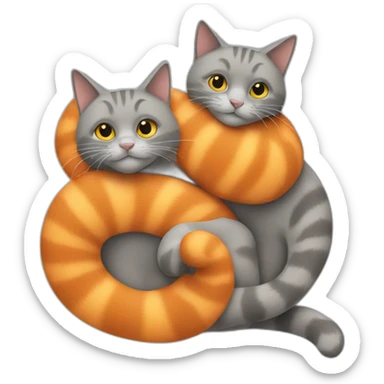 All Orange and all grey cats entangled sticker