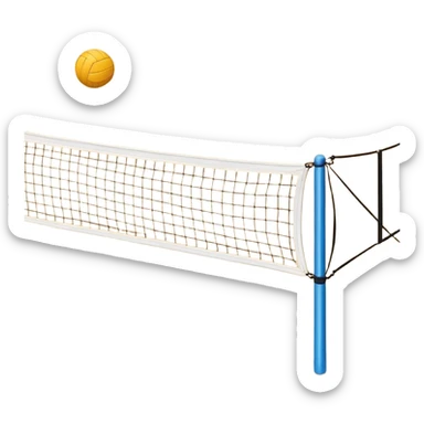 A close-up volleyball net with a ball hovering above it, set against the backdrop of a sandy volleyball court. The scene highlights the tension of an impending play, with the court lines clearly visible and a bright, sunny atmosphere surrounding the action. sticker