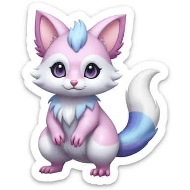 Shiny Iridescent Pale Pastel Whitish Bright Furret-Absol-Skitty-Noibat-Hybrid (Full body) sticker