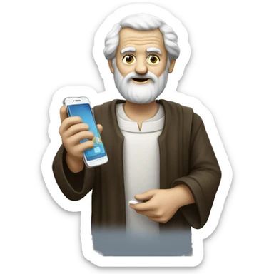 Aristotle holds a cell phone in his hand sticker
