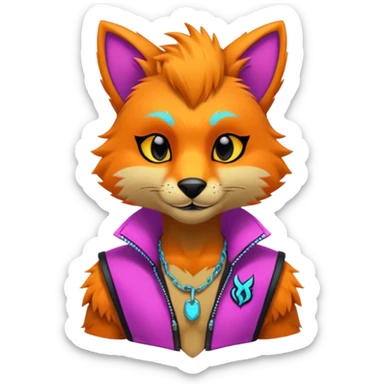 Anthropomorphic Anthro Furry edgy colorful neon-colored shiny punky badass cool stylish handsome smexy Animal-furry-fursona  (half body) sticker