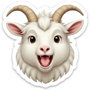 Cinematic Cute Yawning White Goat Portrait Emoji, Head tilted slightly with a dramatic, wide-open yawn, showcasing a soft, downy white fur with delicate horns and gently drooping ears, round eyes barely open in drowsy contentment, Simplified yet irresistibly adorable features, highly detailed, glowing with a soft, cozy glow, high shine, relaxed yet expressive, stylized with a touch of whimsy, bright and endearing, soft glowing outline, capturing the essence of a sleepy yet affectionate goat, so drowsy it feels like it could stretch out of the screen and curl up for a nap! sticker
