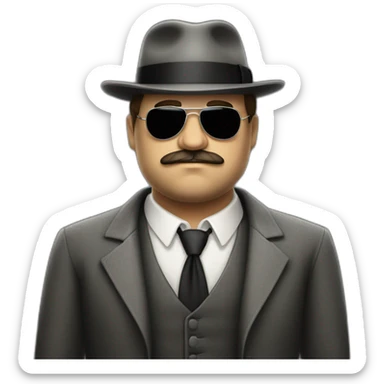 20s gangster full body, white man overweight fat mustache fedora sticker