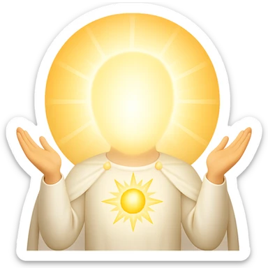 Make the glory light around the Heavenly Father even brighter and more radiant, with no visible facial features, face completely covered in shining light, wearing a white gown, in apple emoji style. sticker