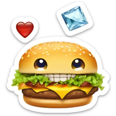smile emoji with diamond teeth and a eye with a hamburger in it sticker